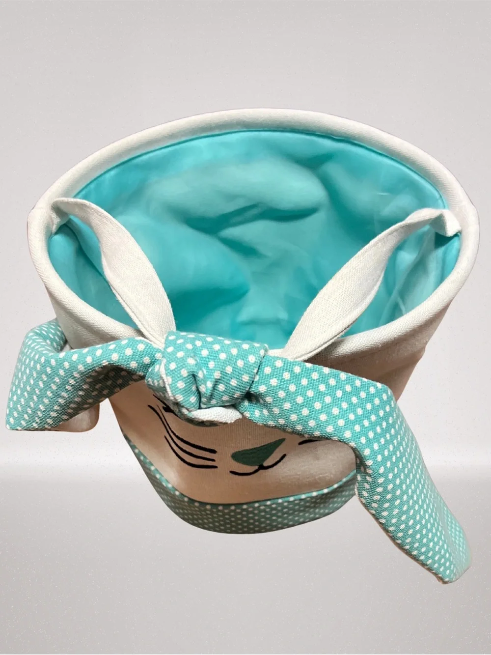 Bunny Rabbit Fabric Storage Basket Teal Polka Dot Nursery Bin